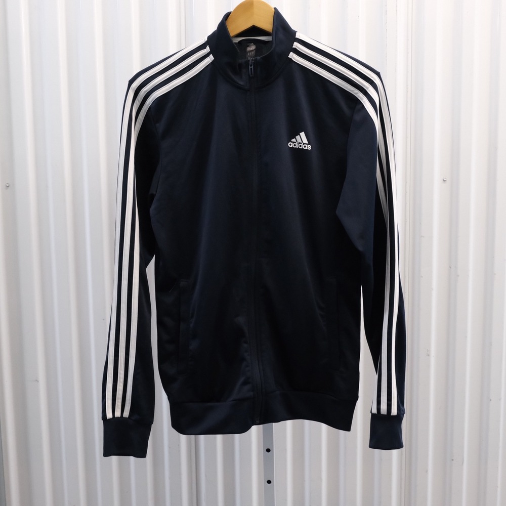 Adidas Track Jacket Men's Size Small Navy Blue Full Zip 3-Stripes Logo
